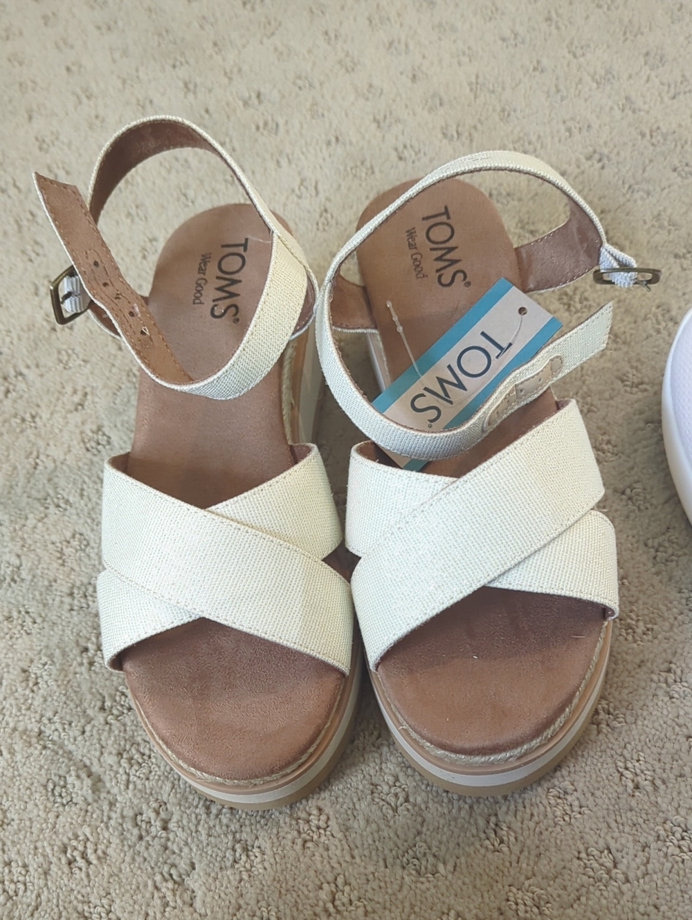 TOMS Cream Crisscross Platform Sandals with Ankle Strap- New